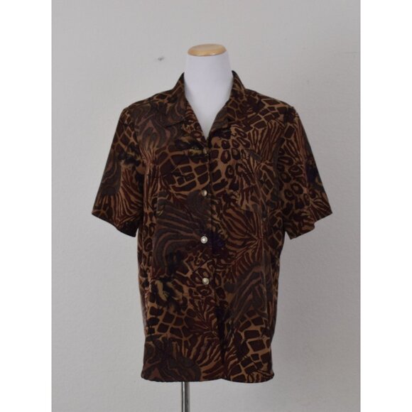 Vintage 90s Brown Jungle Floral Blouse size L - Picture 9 of 10